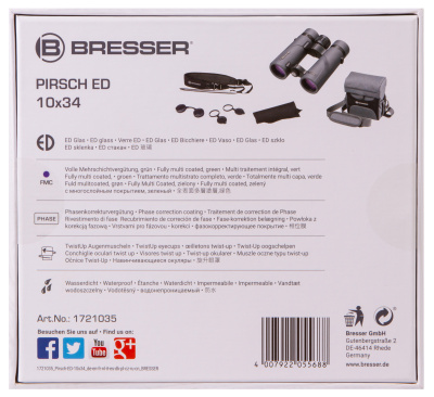  Бинокль Bresser Pirsch ED 10x34 в интернет-магазине Левенгук от производителя.