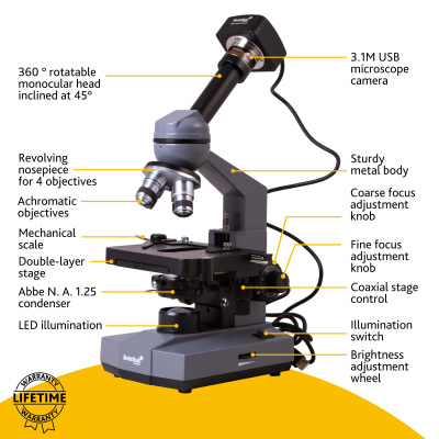  Микроскоп цифровой Levenhuk D320L PLUS, 3,1 Мпикс, монокулярный в интернет-магазине Левенгук от производителя.