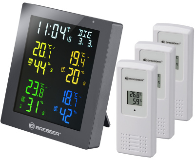  Гигрометр Bresser ClimaTemp Hygro Quadro с тремя датчиками, серый в интернет-магазине Левенгук от производителя.